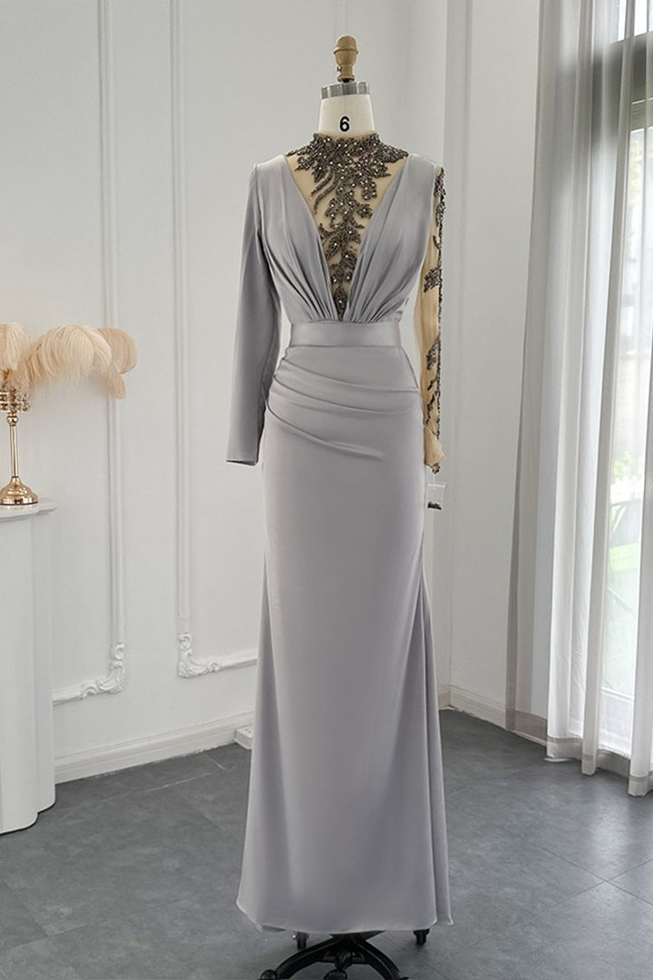 Elegant Jewel Neck Mermaid Evening Dress with Appliques-BallBride
