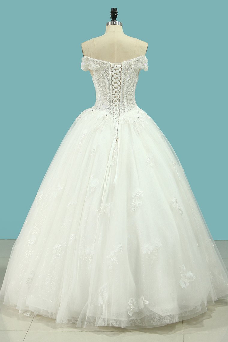 Elegant Lace Appliques A-Line Wedding Dress with Tulle and Sequins-BallBride