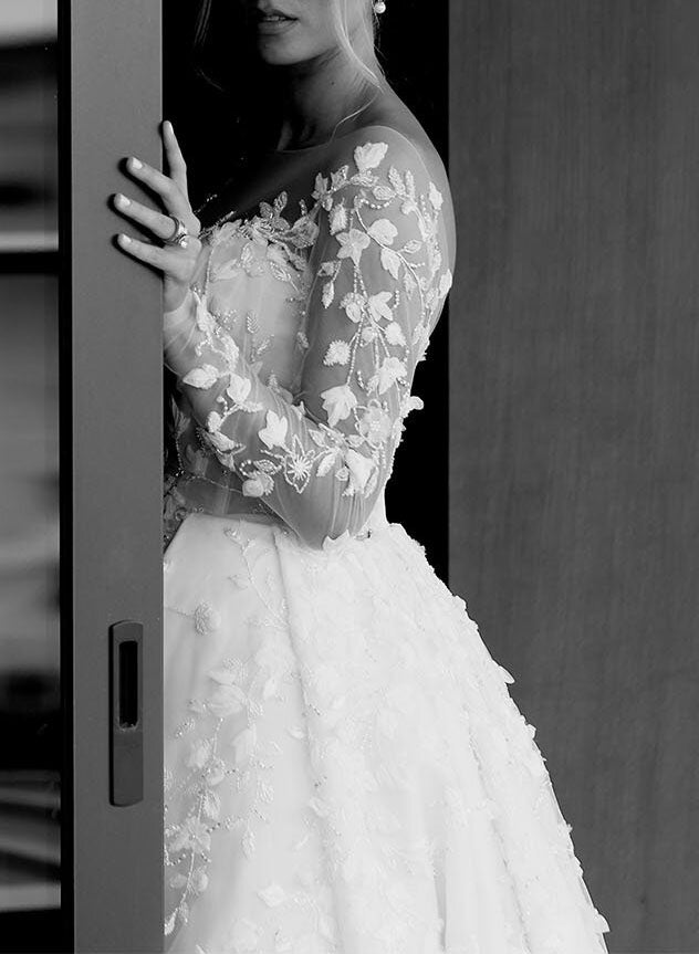 Elegant Lace Long Sleeve Wedding Dress Slit-Ballbride