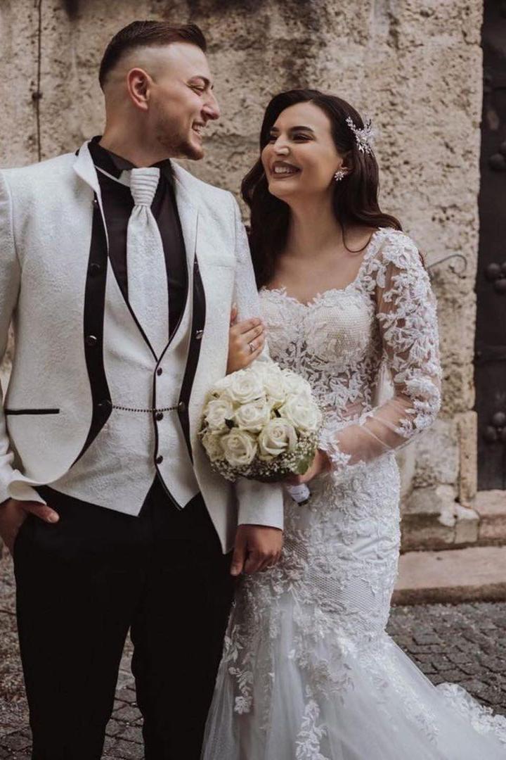 Elegant Lace Mermaid Wedding Dress With Open Back & Sleeves-BallBride
