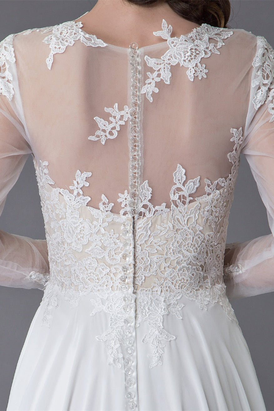 Elegant Lace Slit Long Sleeves Wedding Dress-BallBride