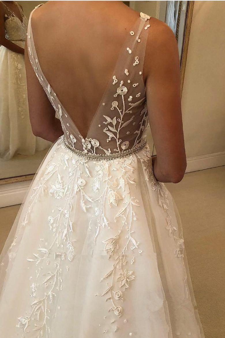 Elegant Long A-line Open Back Wedding Dress with Sweetheart Tulle-BallBride