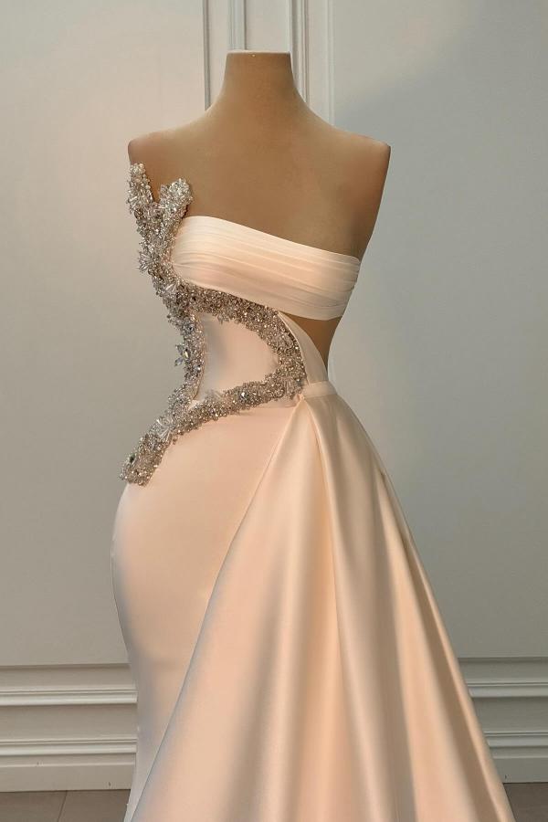 Elegant Long Mermaid Strapless Satin Floor Length Formal Prom Dresses-BallBride