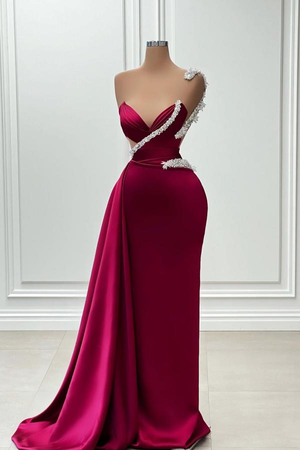 Elegant Long Mermaid Sweetheart Satin Formal Prom Dresses-BallBride