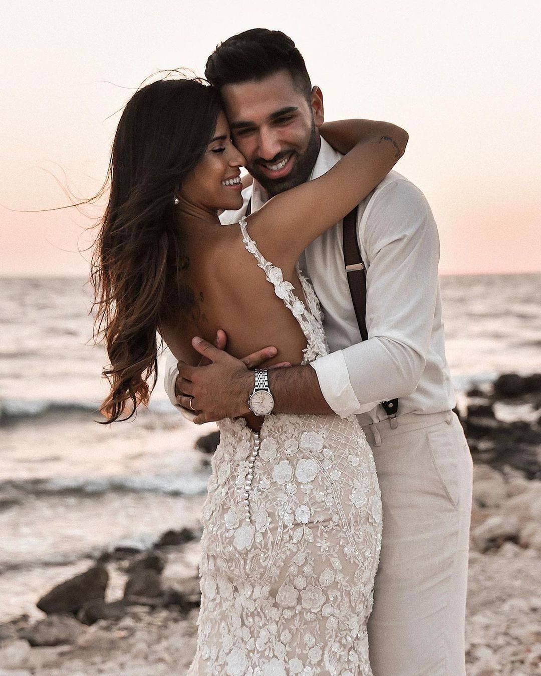 Elegant Long Mermaid V-neck Floral Wedding Dress With Lace Backless-BallBride