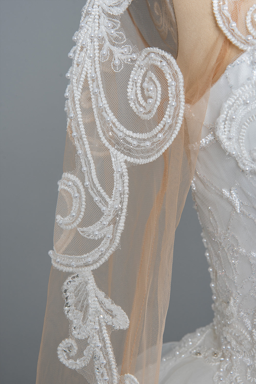 Elegant Long Sleeve Ball Gown Wedding Dress with Lace Appliques-BallBride