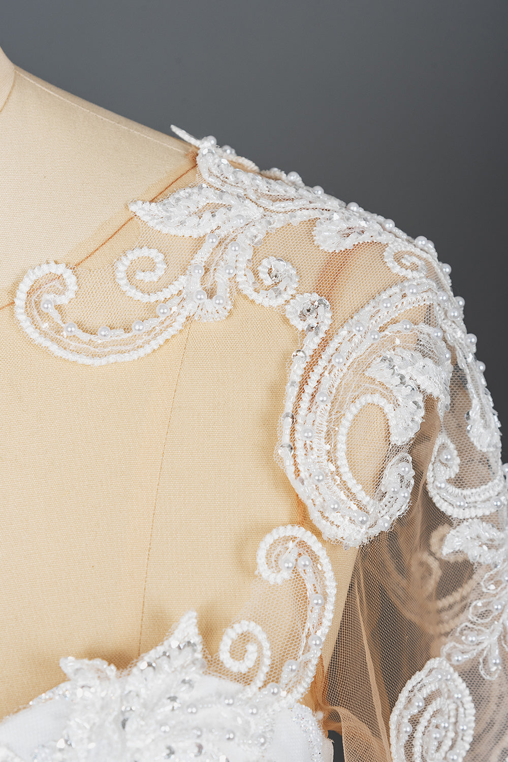 Elegant Long Sleeve Ball Gown Wedding Dress with Lace Appliques-BallBride