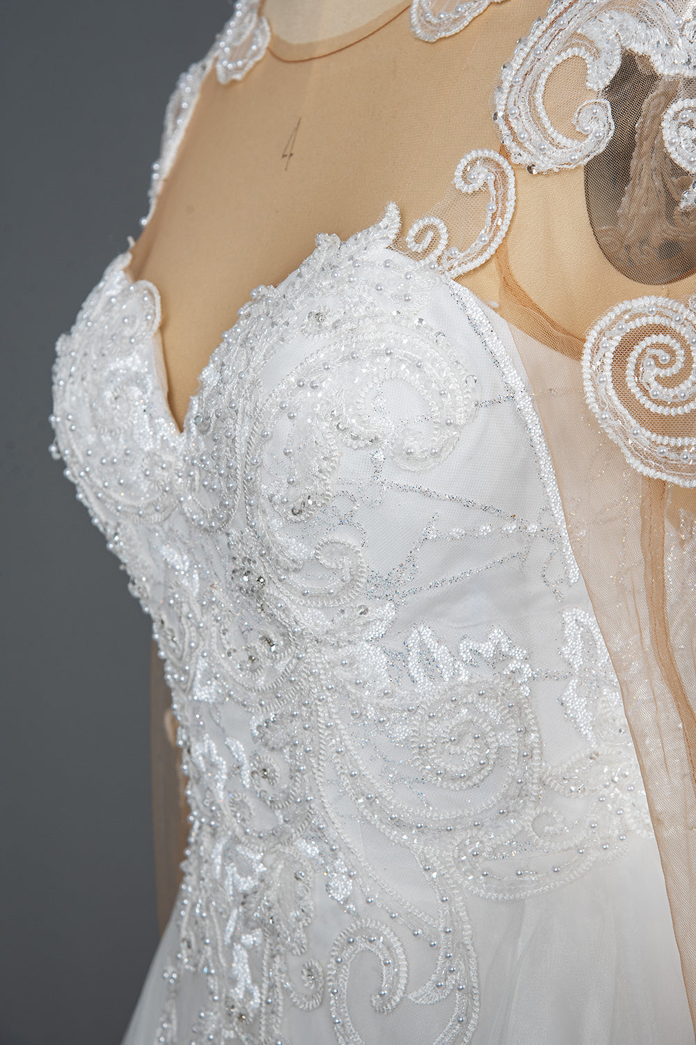 Elegant Long Sleeve Ball Gown Wedding Dress with Lace Appliques-BallBride