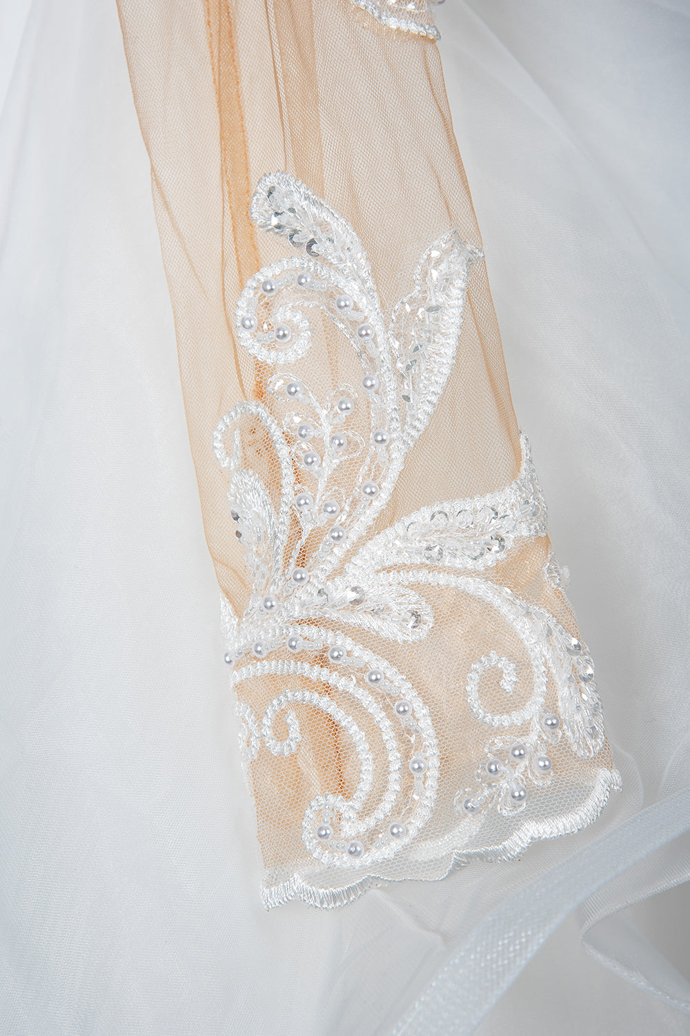 Elegant Long Sleeve Ball Gown Wedding Dress with Lace Appliques-BallBride