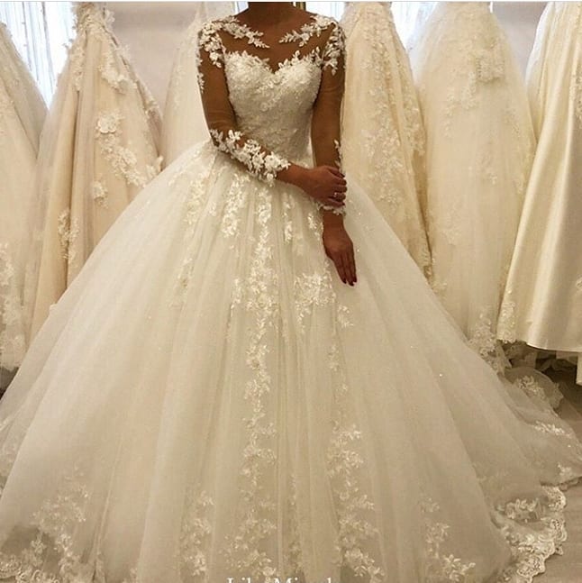 Elegant Long Sleeves Appliques Wedding Dress with Chic Lace Ruffles-BallBride