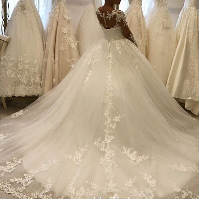 Elegant Long Sleeves Appliques Wedding Dress with Chic Lace Ruffles-BallBride
