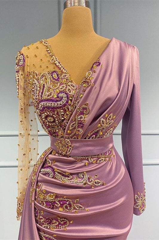 Elegant Long Sleeves Mermaid Prom Dress With Beadings-BallBride