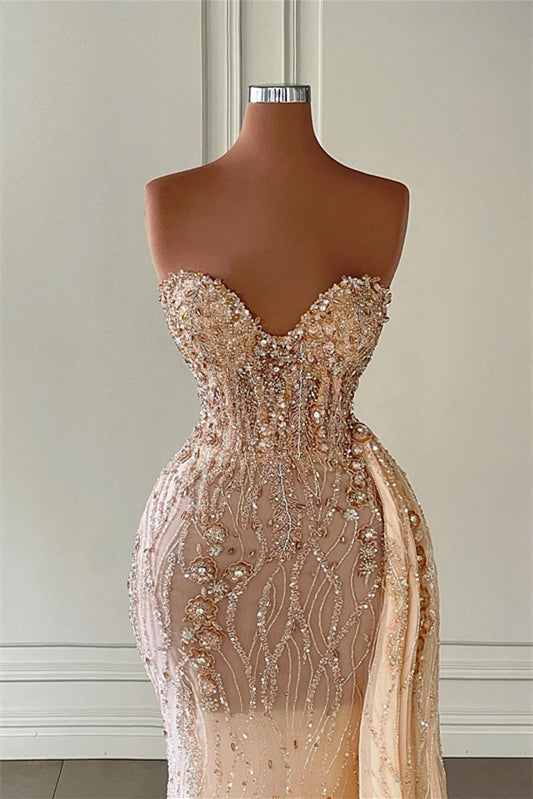 Elegant Long Sweetheart Mermaid Beadings Evening Prom Dress with Ruffles-BallBride