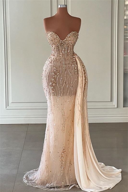 Elegant Long Sweetheart Mermaid Beadings Evening Prom Dress with Ruffles-BallBride