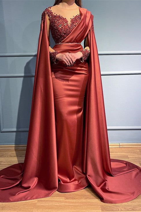 Elegant Mermaid Evening Dress with Ruffles and Beads Appliques - Rust-BallBride