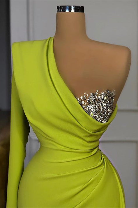 Elegant Mermaid Prom Dress with One Shoulder and Sequins, Long Sleeve-BallBride