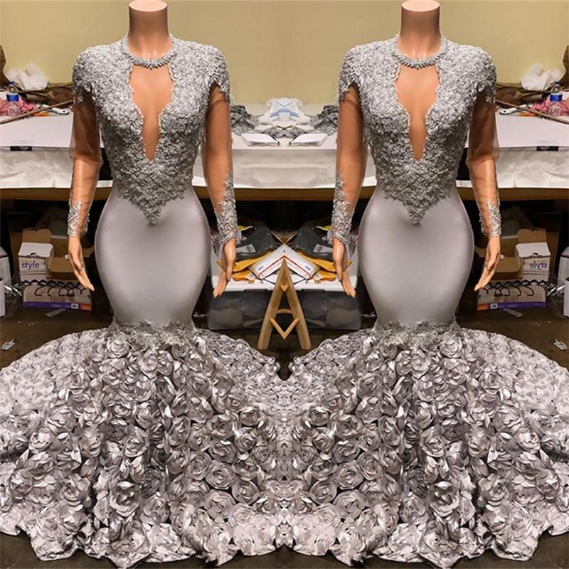 Elegant Mermaid V-Neck Prom Dress with Appliques and Flowers Bottom-BallBride