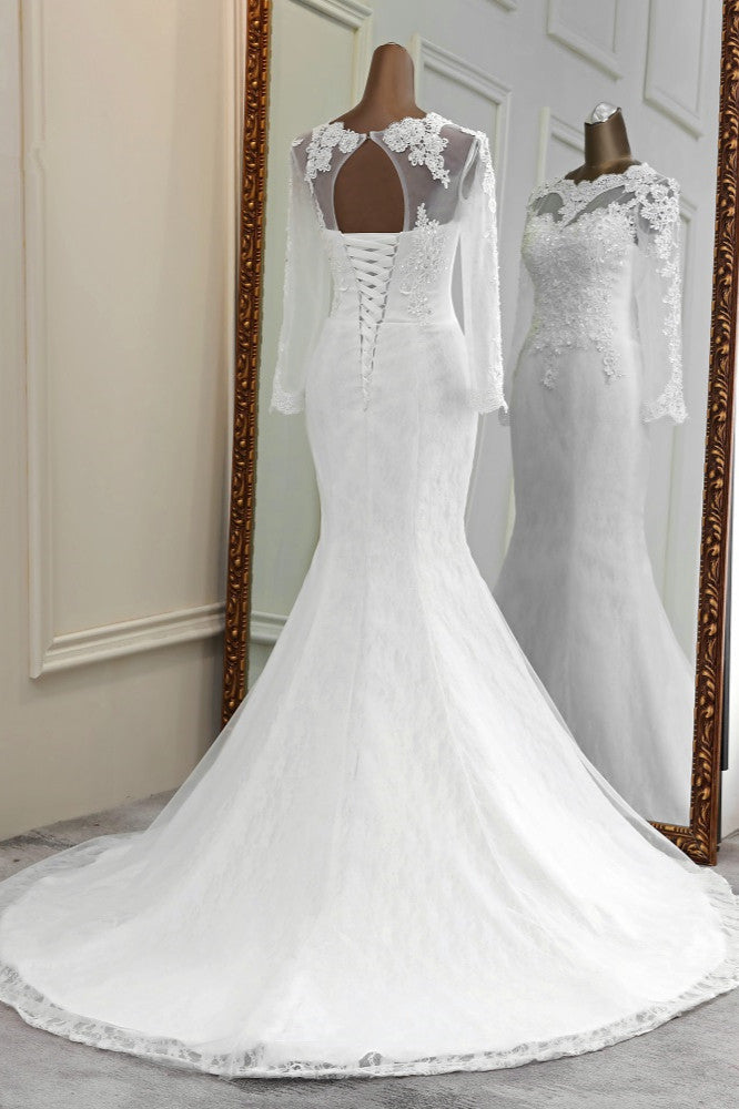 Elegant Mermaid Wedding Dress With Chic Jewel Long Sleeves-BallBride