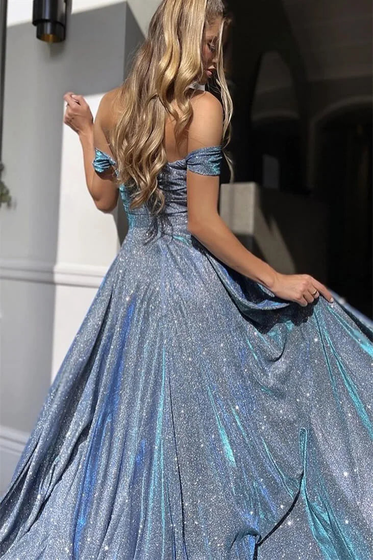 Elegant Off-the-Shoulder A-Line Evening Dress Long With Slit-BallBride