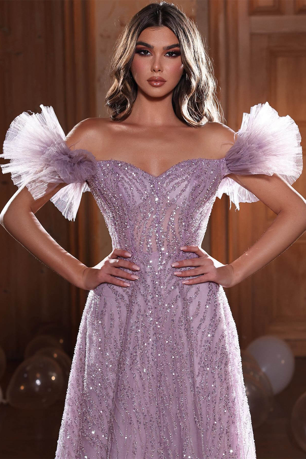 Elegant Off-the-Shoulder Sweetheart Evening Dress with Long Beadings Online-BallBride