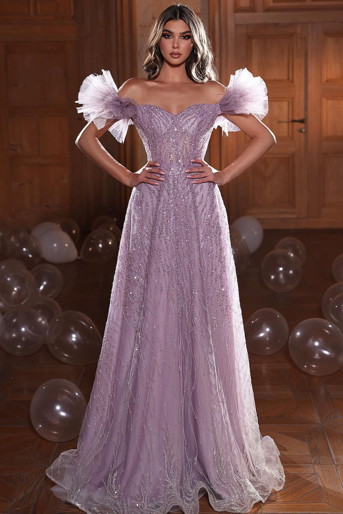 Elegant Off-the-Shoulder Sweetheart Evening Dress with Long Beadings Online-BallBride