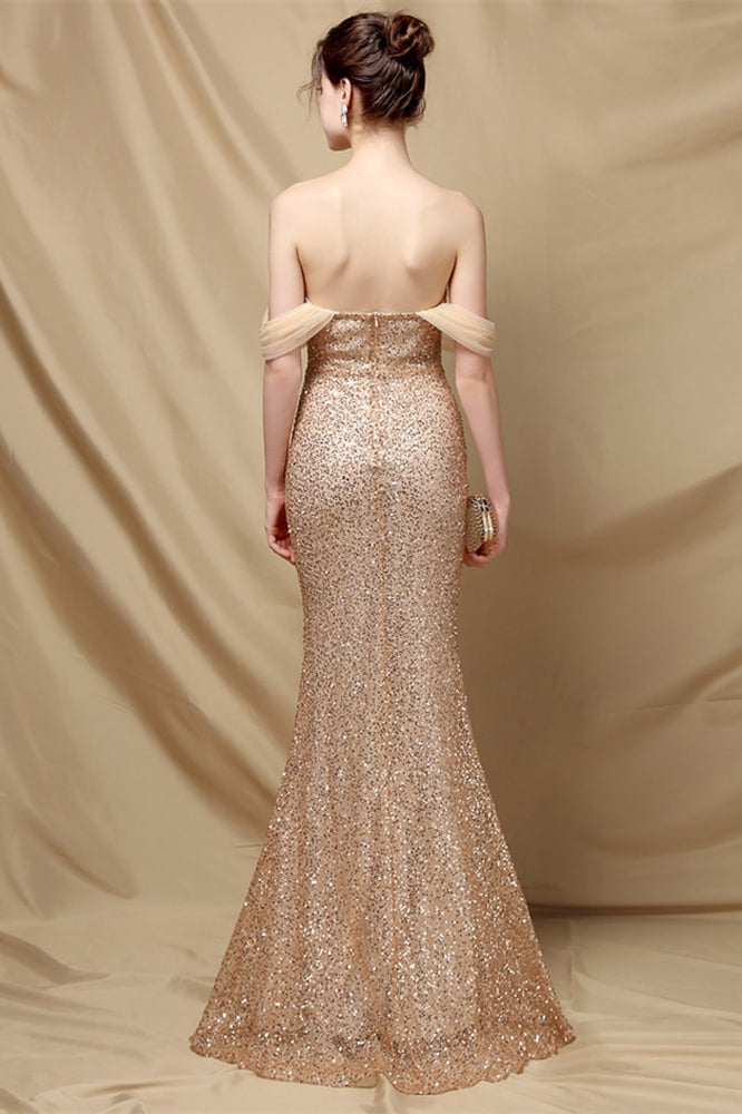 Elegant Off-The-Shoulder Sweetheart Mermaid Sequins Prom Dress-BallBride