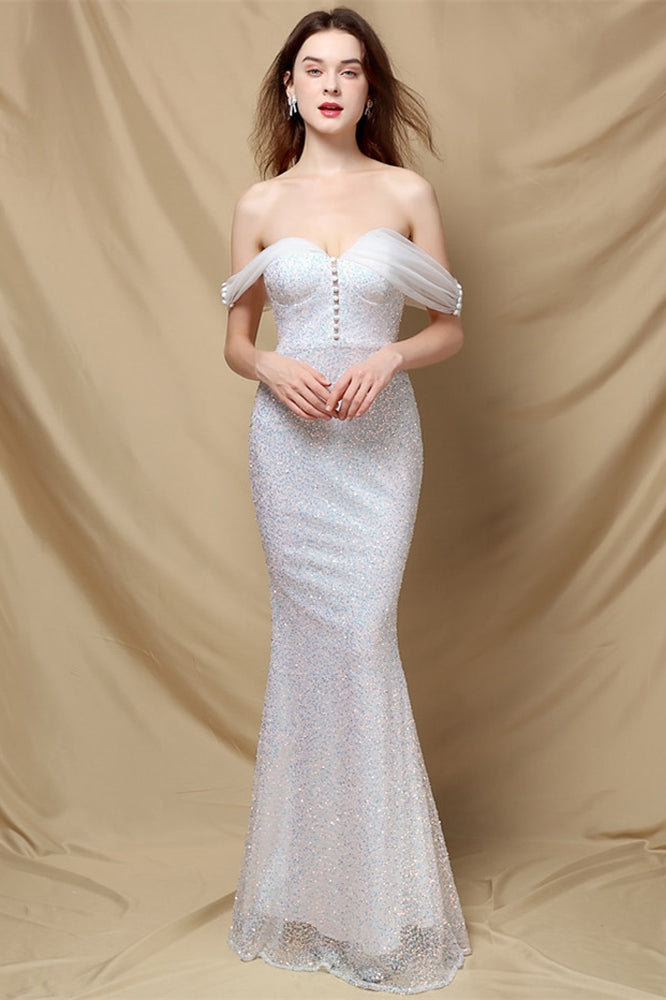Elegant Off-The-Shoulder Sweetheart Mermaid Sequins Prom Dress-BallBride