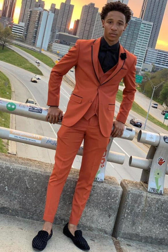 Elegant Orange Bespoke Dinner Prom Suit for Men - 3 Piece Set-BallBride