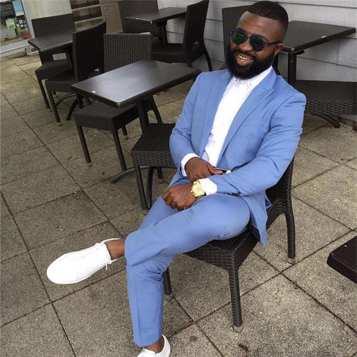 Elegant Philip Blue Men Custom Wedding Suits with Peaked Lapel-BallBride
