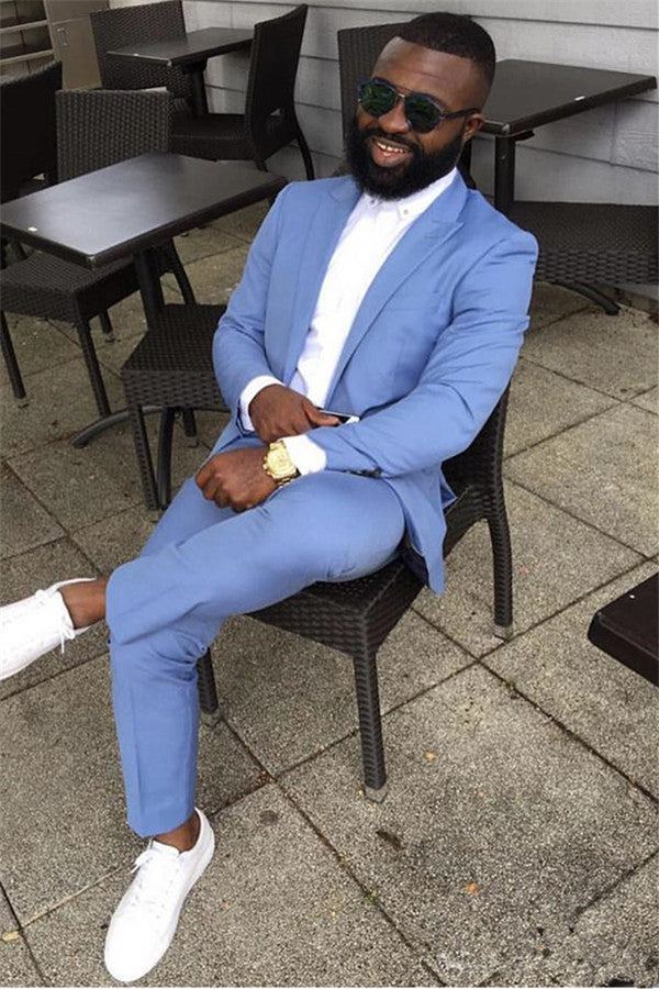 Elegant Philip Blue Men Custom Wedding Suits with Peaked Lapel-BallBride