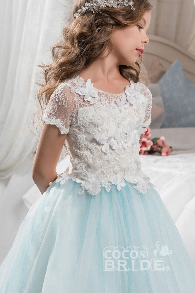 Elegant Pink Ball Gown with Short Sleeves and Lace Buttons for Girls-BallBride