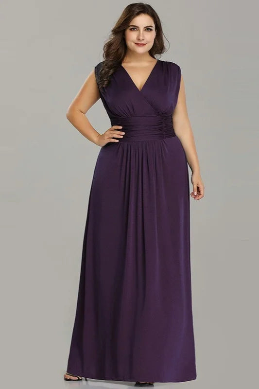 Elegant Plus Size Wedding Party Dress Long Chiffon Sleeveless Evening Gown-BallBride
