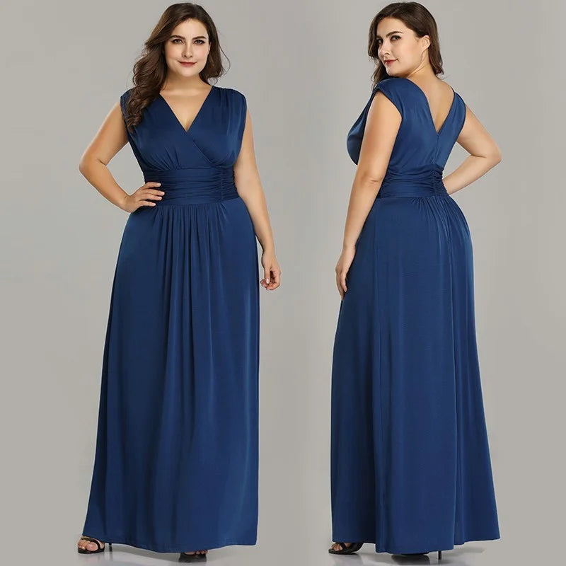 Elegant Plus Size Wedding Party Dress Long Chiffon Sleeveless Evening Gown-BallBride