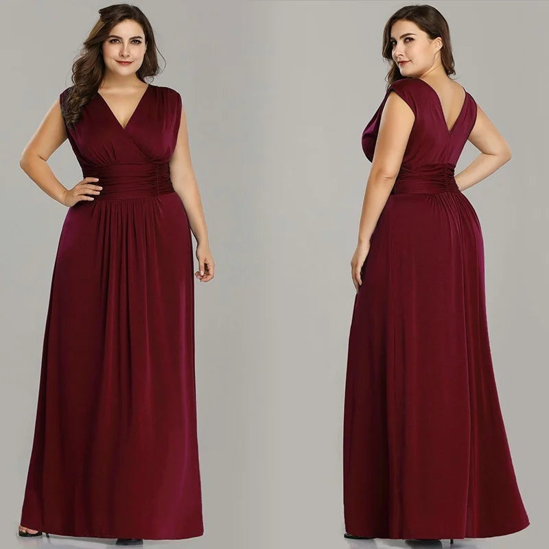 Elegant Plus Size Wedding Party Dress Long Chiffon Sleeveless Evening Gown-BallBride