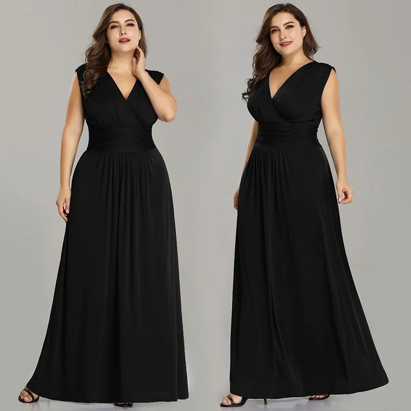 Elegant Plus Size Wedding Party Dress Long Chiffon Sleeveless Evening Gown-BallBride