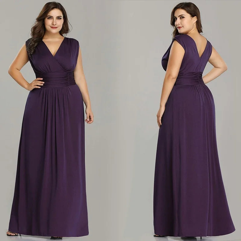 Elegant Plus Size Wedding Party Dress Long Chiffon Sleeveless Evening Gown-BallBride