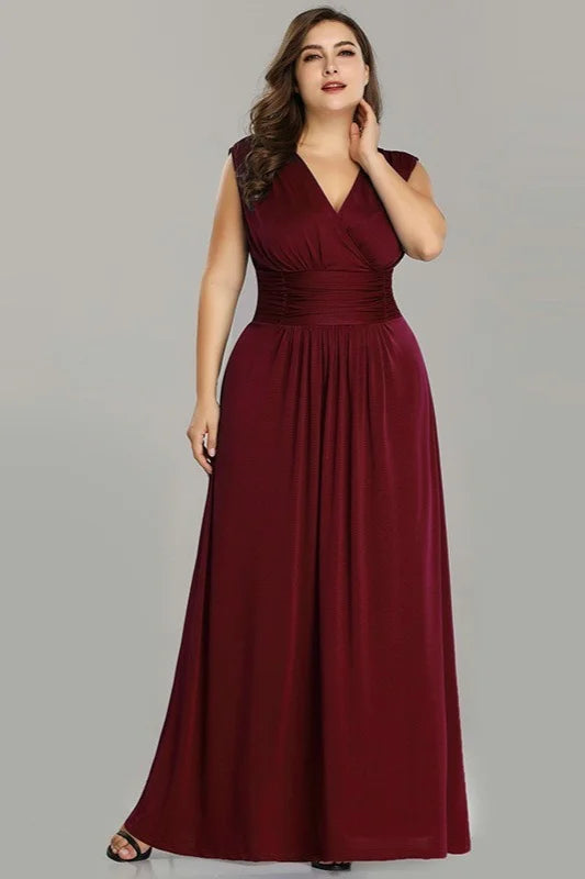 Elegant Plus Size Wedding Party Dress Long Chiffon Sleeveless Evening Gown-BallBride