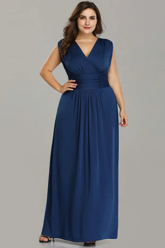 Elegant Plus Size Wedding Party Dress Long Chiffon Sleeveless Evening Gown-BallBride