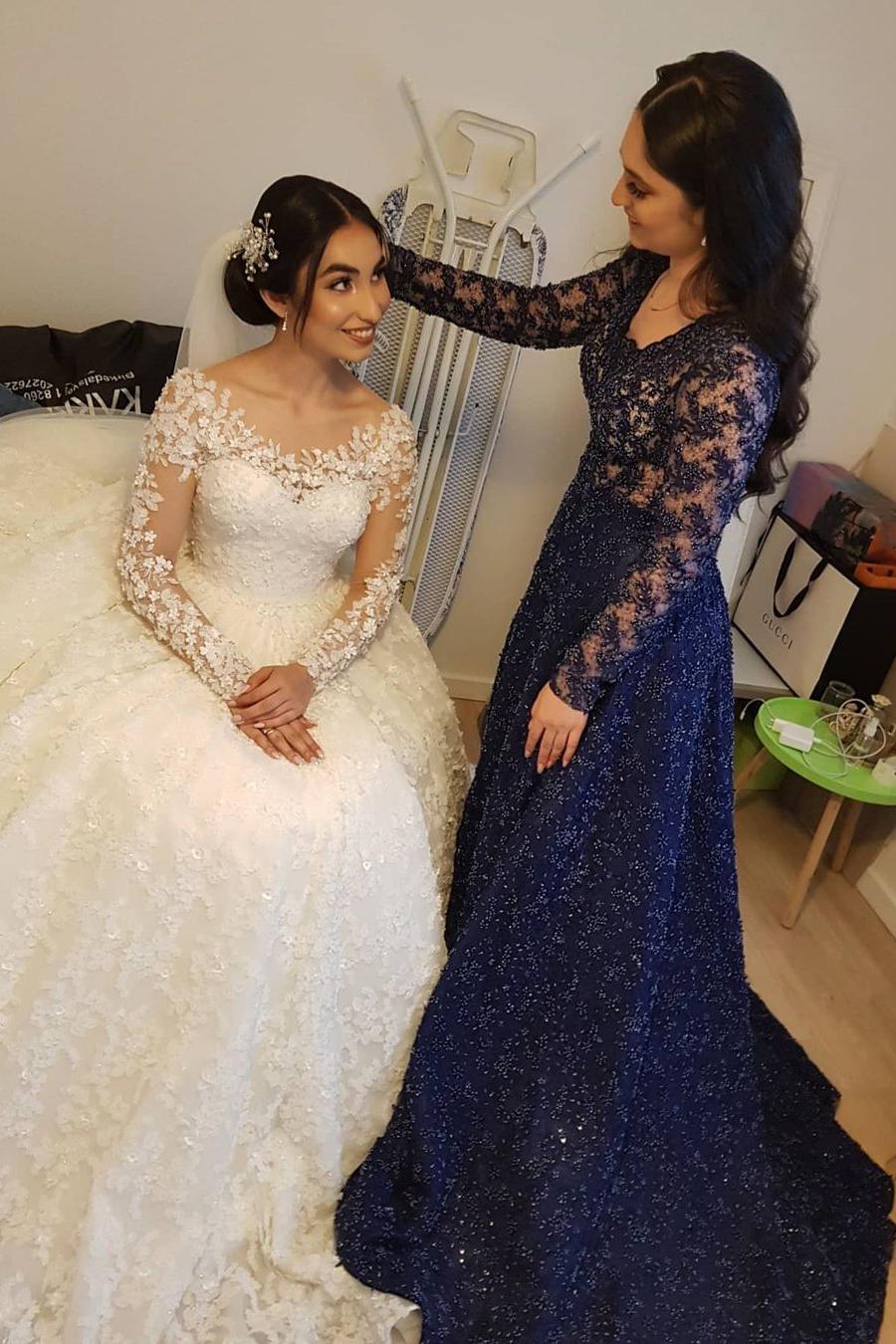 Elegant Princess Lace Wedding Dresses with Long Sleeves-BallBride