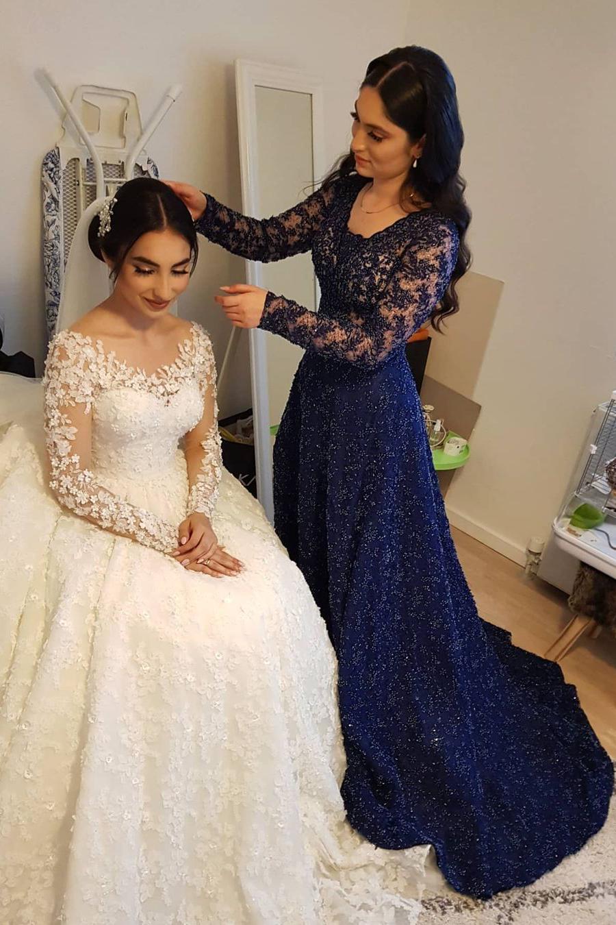 Elegant Princess Lace Wedding Dresses with Long Sleeves-BallBride