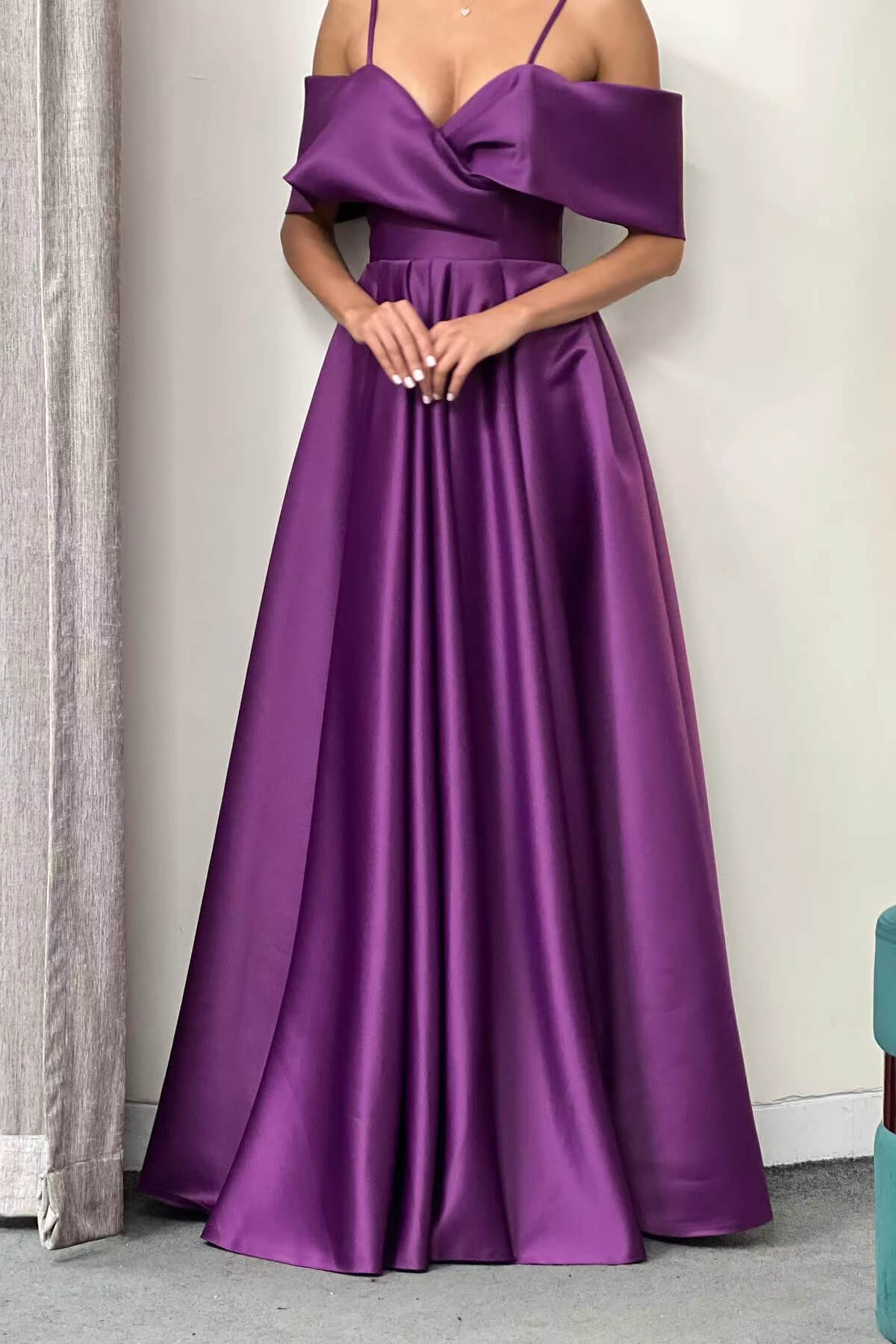Elegant Purple Off-The-Shoulder Prom Dress A Line With Pockets-BallBride