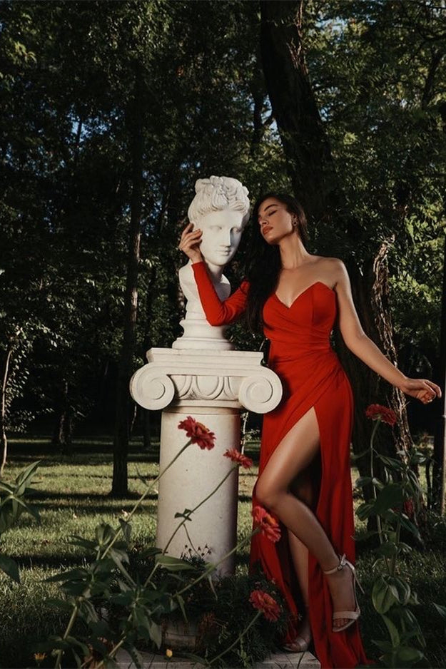 Elegant Red One Shoulder Mermaid Prom Dress with Slit-BallBride