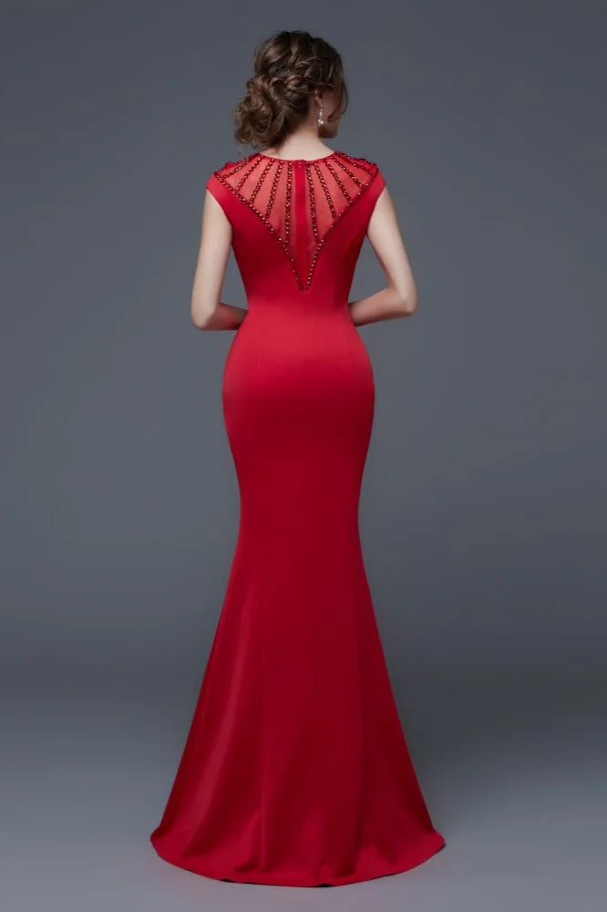 Elegant Scoop Mermaid Evening Gowns Long Split Prom Dress With Beadings-BallBride