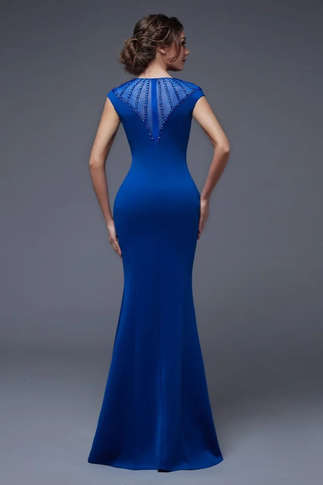 Elegant Scoop Mermaid Evening Gowns Long Split Prom Dress With Beadings-BallBride