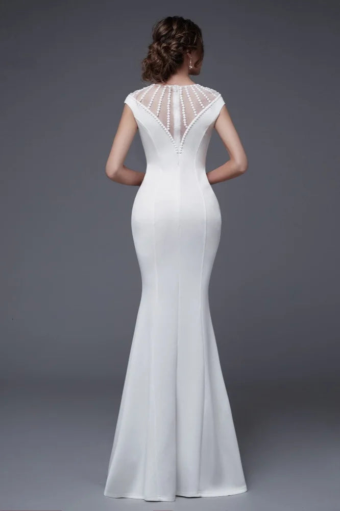 Elegant Scoop Mermaid Evening Gowns Long Split Prom Dress With Beadings-BallBride