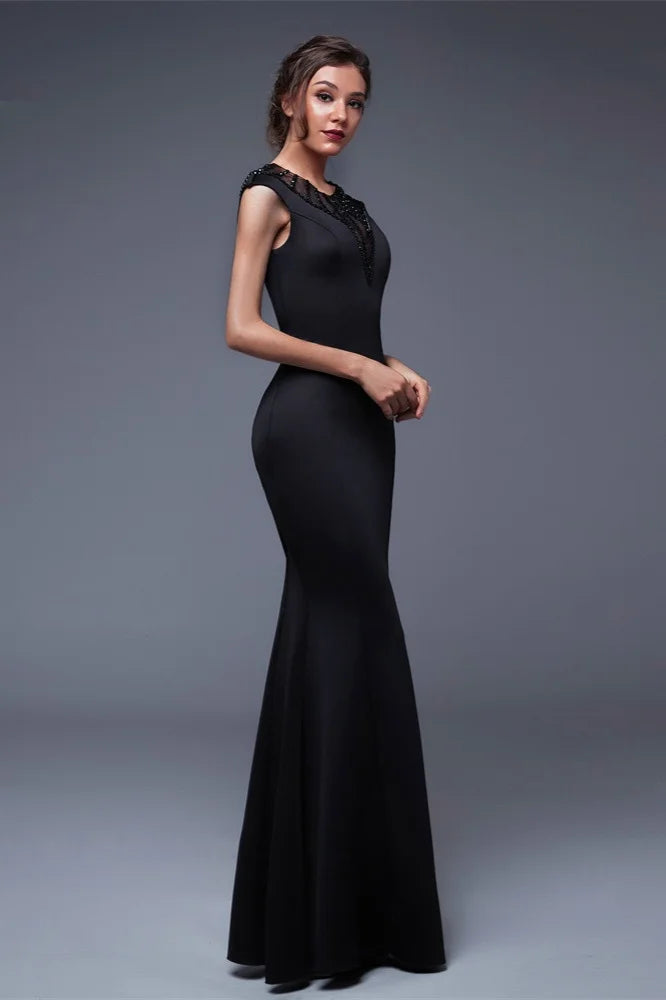 Elegant Scoop Mermaid Evening Gowns Long Split Prom Dress With Beadings-BallBride