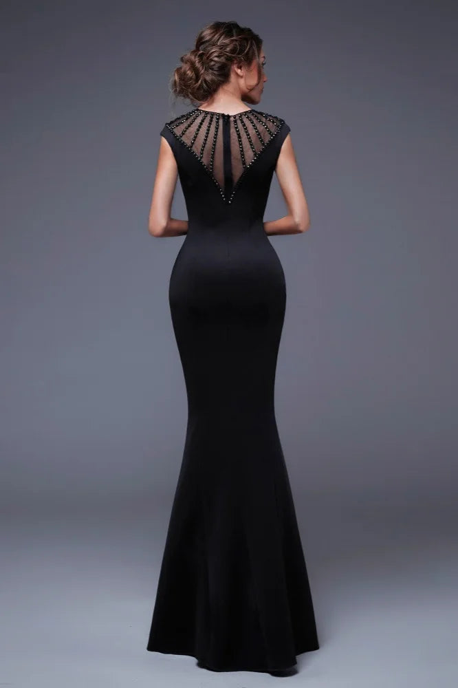 Elegant Scoop Mermaid Evening Gowns Long Split Prom Dress With Beadings-BallBride