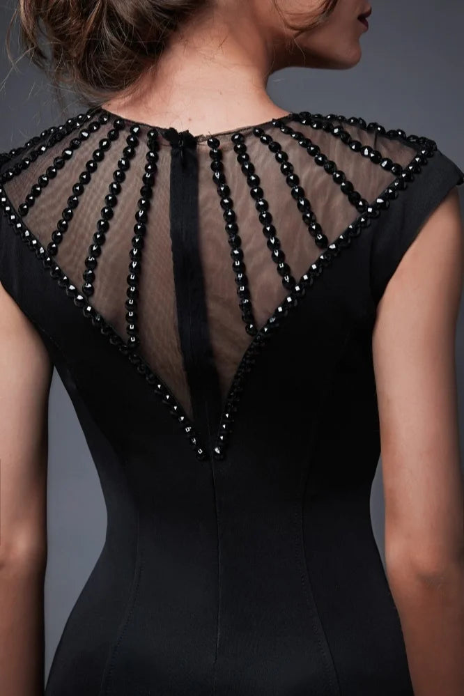 Elegant Scoop Mermaid Evening Gowns Long Split Prom Dress With Beadings-BallBride