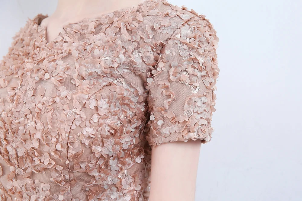 Elegant Short Or Long Sleeves Lace Evening Gowns Online Zipper Back With Belt-BallBride