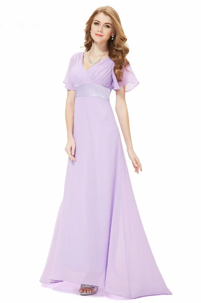 Elegant Short Sleeve Chiffon Evening Dress Ruffles Long Prom Gowns-BallBride